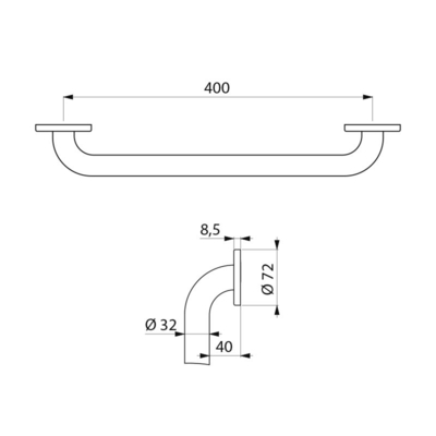 Barre de maintien droite pour PMR Ø 32, 400 mm (réf. 50504S) - DELABIE