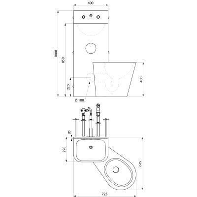 KOMPACT Réf. 160400 : Lavabo WC suspendu en inox à poser au sol