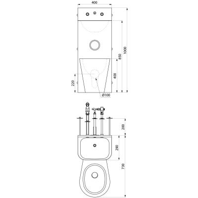 Combi lavabo WC au sol COMPAC fixation en travers cloison