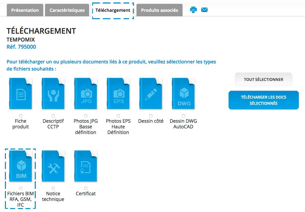Liste des références DELABIE disponibles en objets BIM :